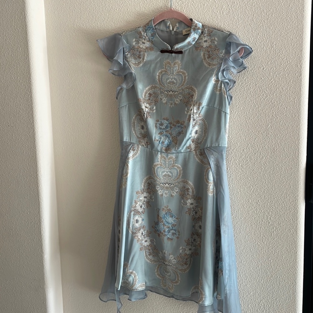 Women’s satin blue and brown dress